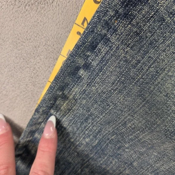 Loewe Jeans Mens Selvedge Blue Medium Wash Distressed Slim Tapered Fits 36x27